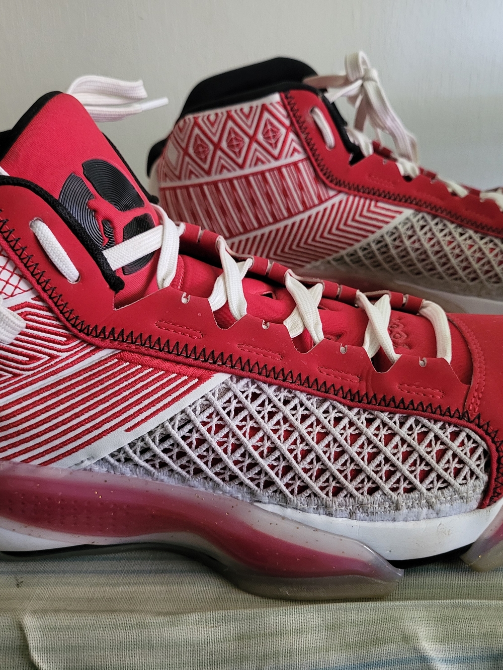 Jordan XXXVIII 38 Celebration - University Red and White Sneakers w/ White Laces